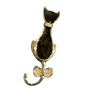 Cat Silhouette Enamel Brooch in Black and Gold